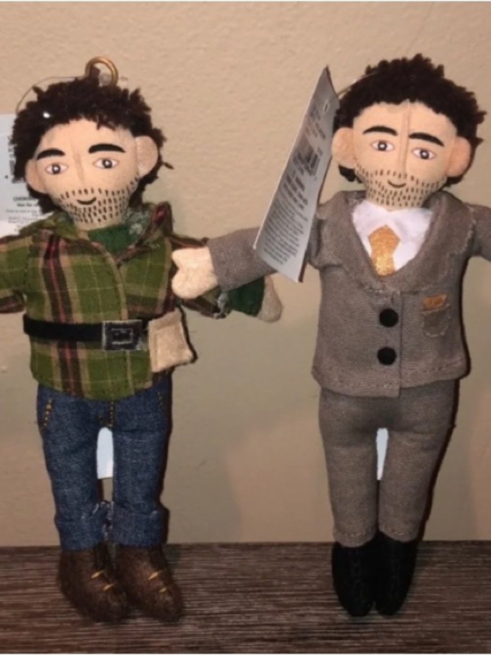 Set of Two Holiday Plush Dolls - Green Plaid & Gray Suit